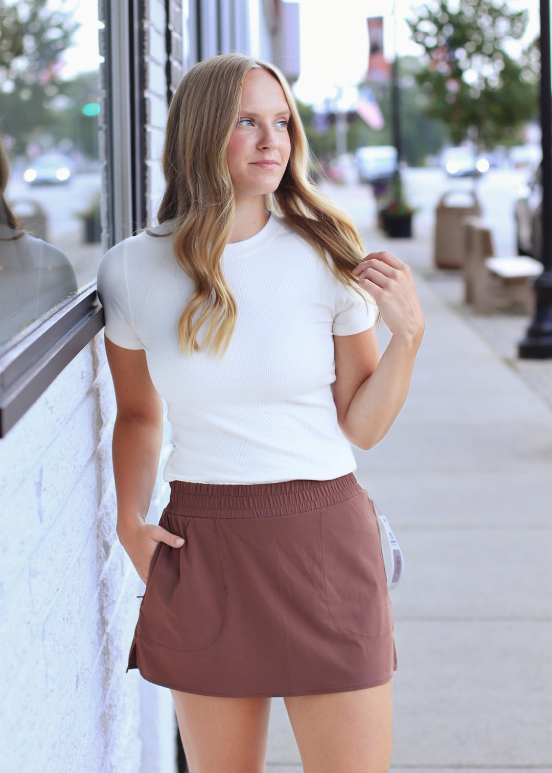 Essential Micro-Ribbed Athleisure Top in Vanilla