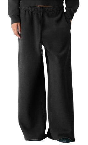 Fleece Oversized Mid-Rise Sweatpants in Black