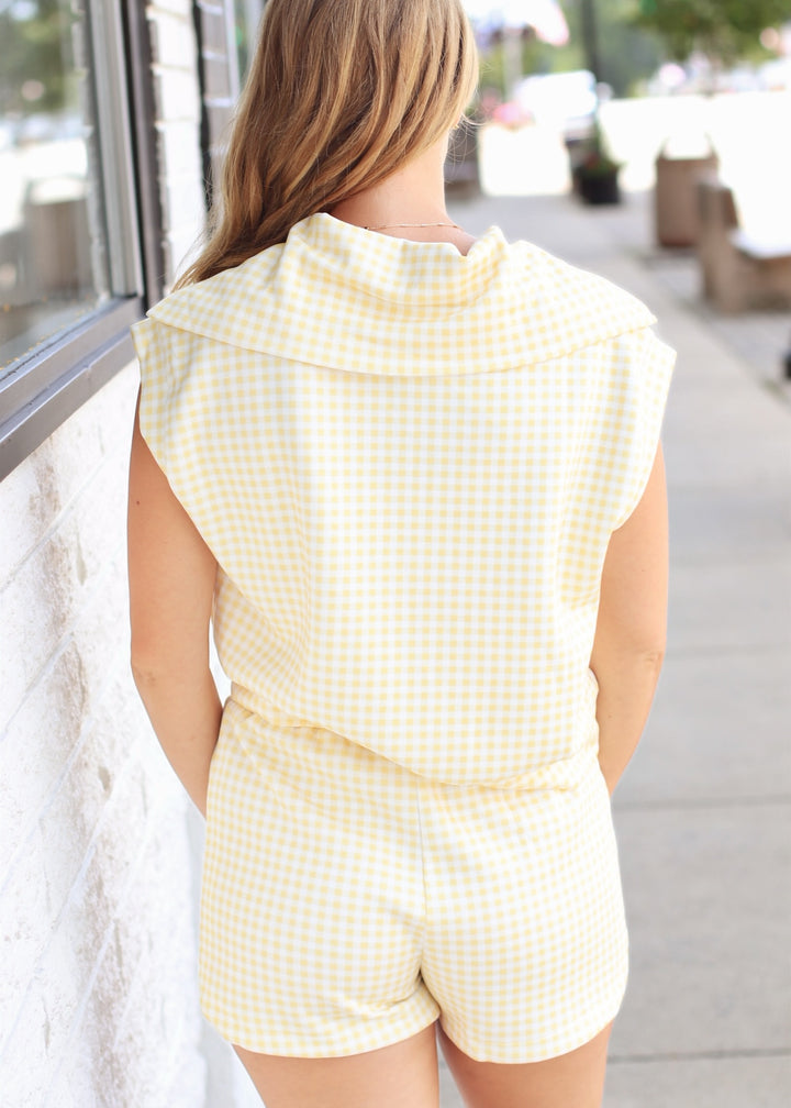 Gingham Zip Up Shorts in Yellow