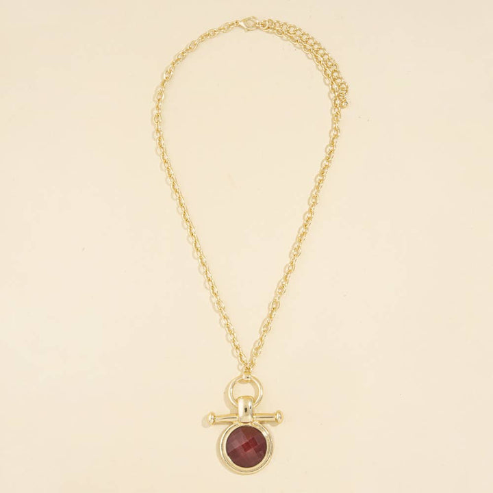 Chunky Chain Necklace With Round Stone Pendant