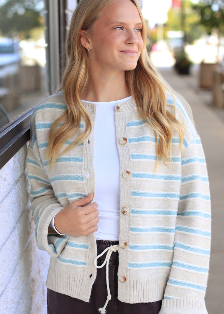 Taupe Multi Stripe Button-Up Cardigan