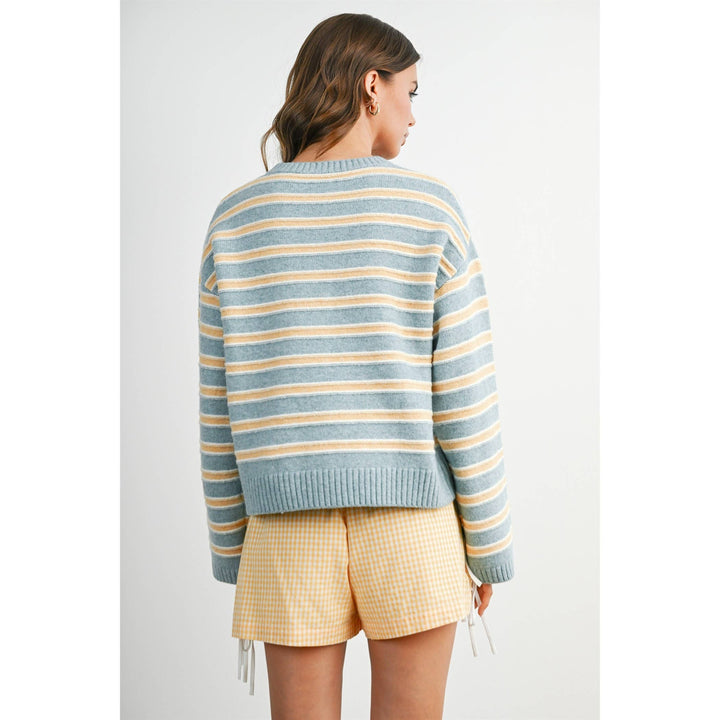 Ivory Multi Stripe Button-Up Cardigan