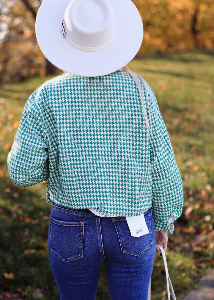 RESTOCKED Houndstooth Tweed Button-Up Jacket