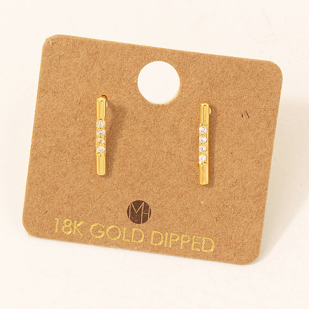 Gold Dipped Studded Bar Stud Earrings