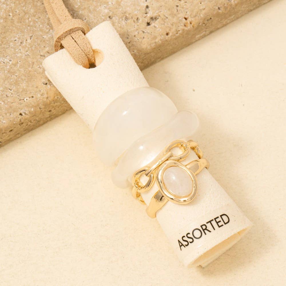 Mixed Acetate And Metallic Band Rings Set