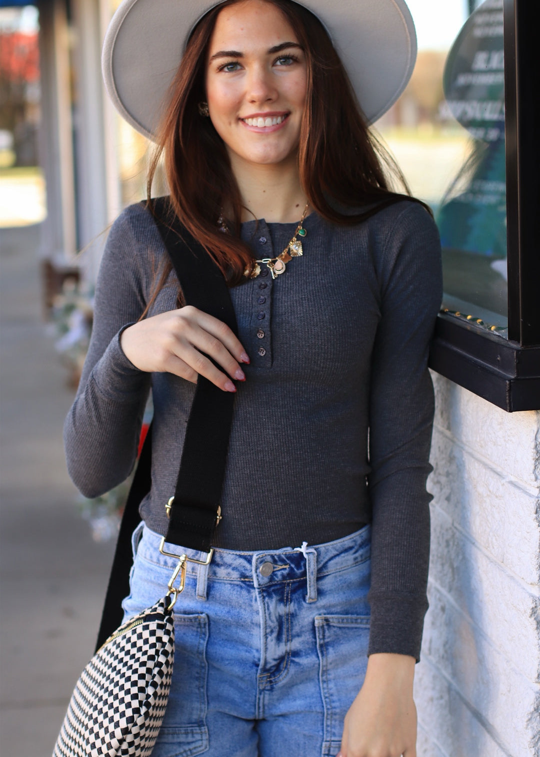CLEARANCE FINAL SALE Henley Top - Long Sleeve Thermal Charcoal