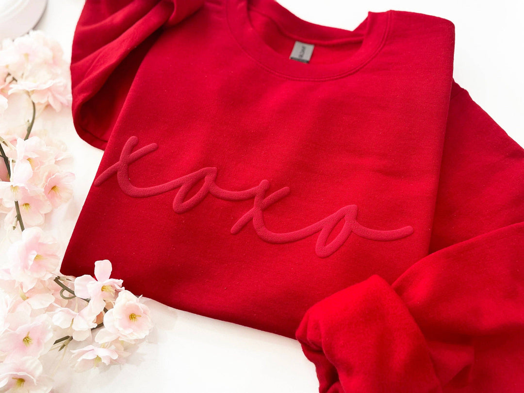 Womens Valentines Day Embossed XOXO Crewneck
