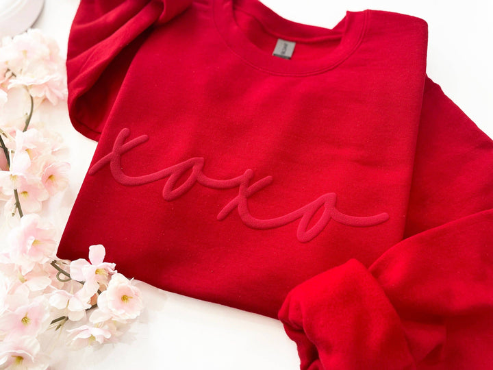 Womens Valentines Day Embossed XOXO Crewneck