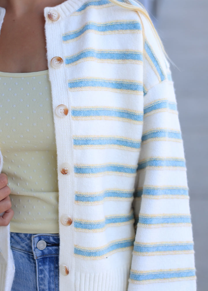 Ivory Multi Stripe Button-Up Cardigan