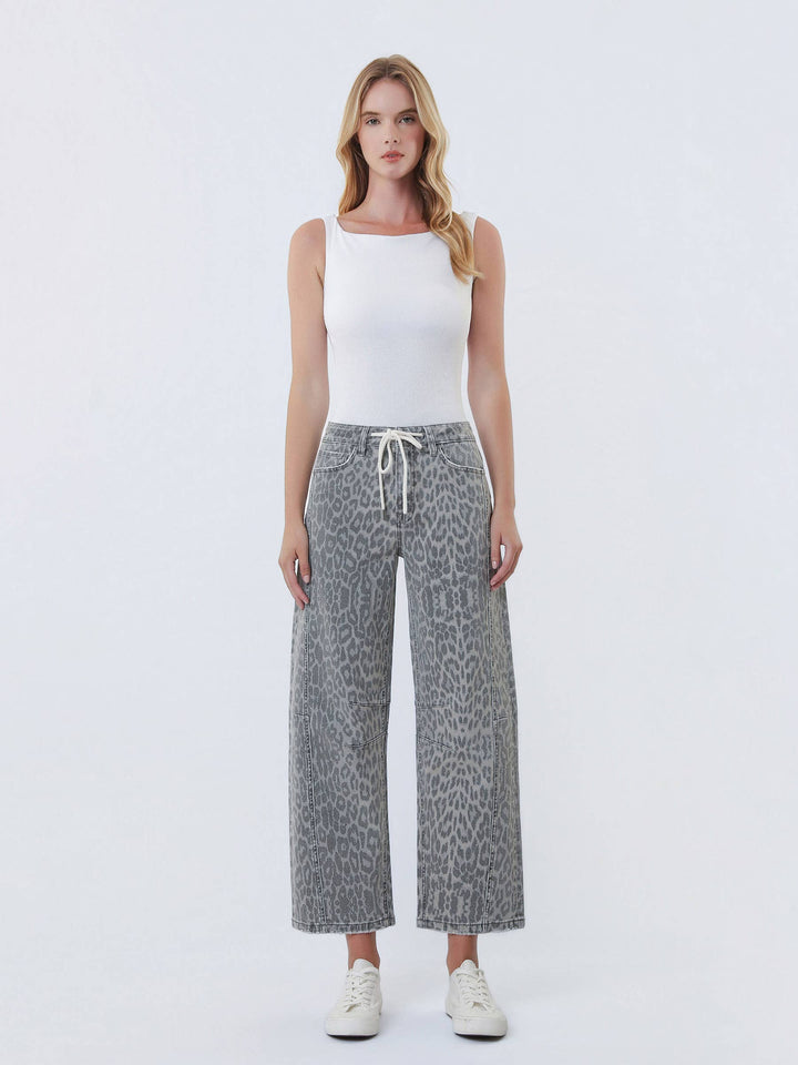 The Grey Leopard Drawstring Barrel Jeans