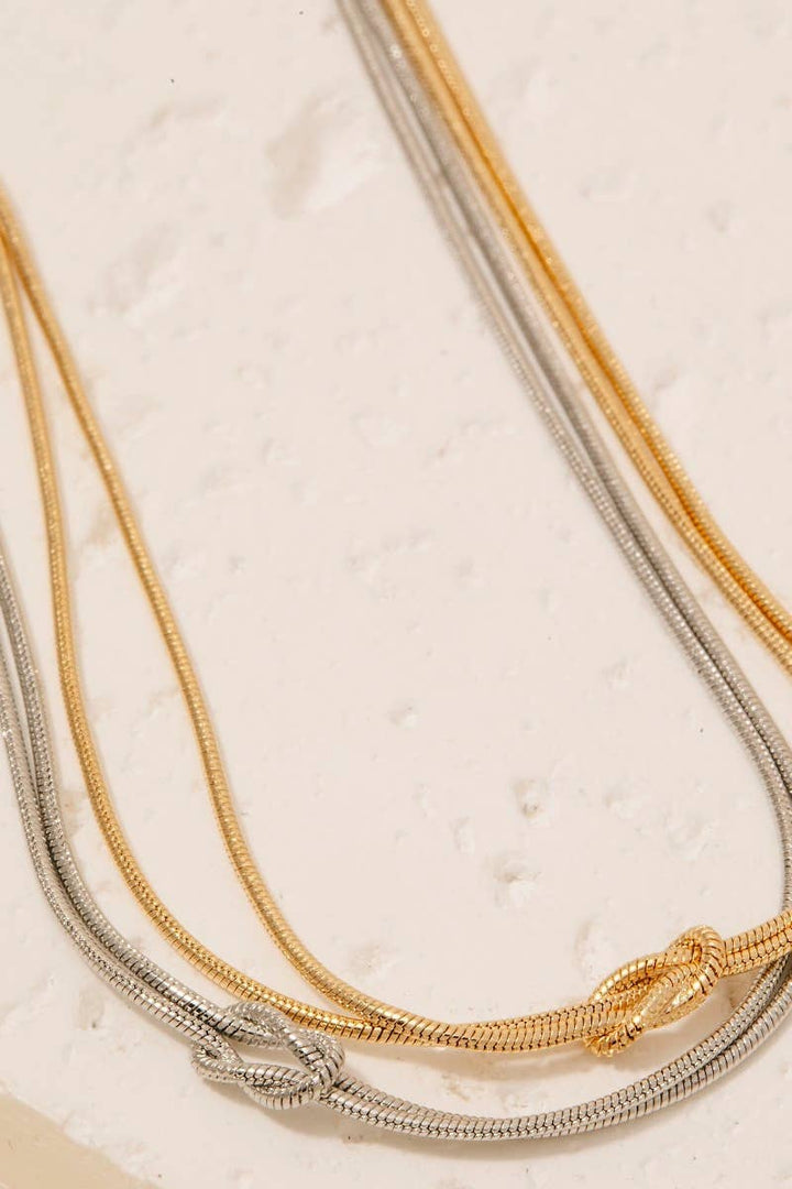 Dainty Metallic Knot Layered Chain Necklace