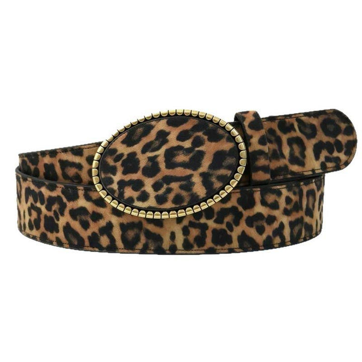 Western Oval Buckle Faux Leather &amp; Leopard Belt | 40BT660