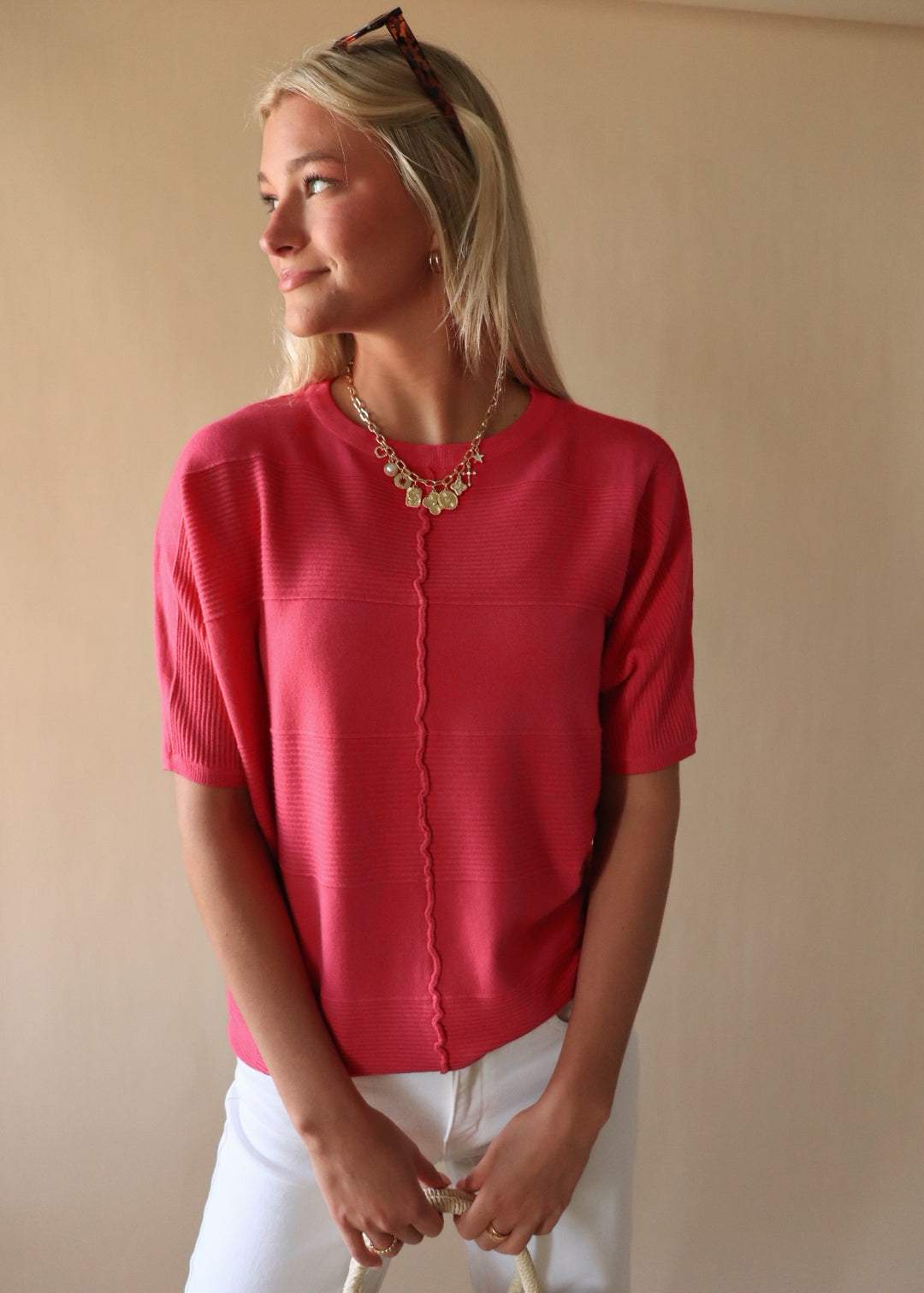 Fuchsia Soft Fine Gauge Elbow Dolman Top