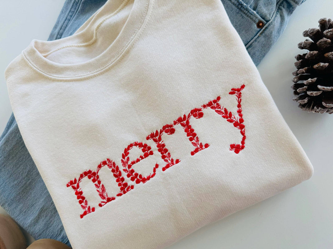 Floral Merry Christmas Embroidered Sweatshirt