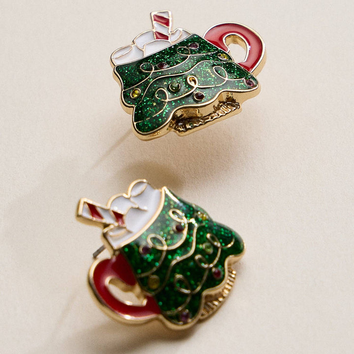 Enamel Christmas Tree Mug Stud Earrings