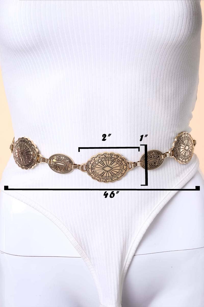 Ornate Oval Concho Disc Chain Fashion Belt