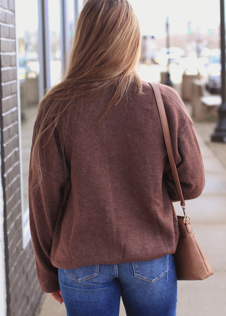 Chocolate Ease Crew Neck Sweater Cardigan
