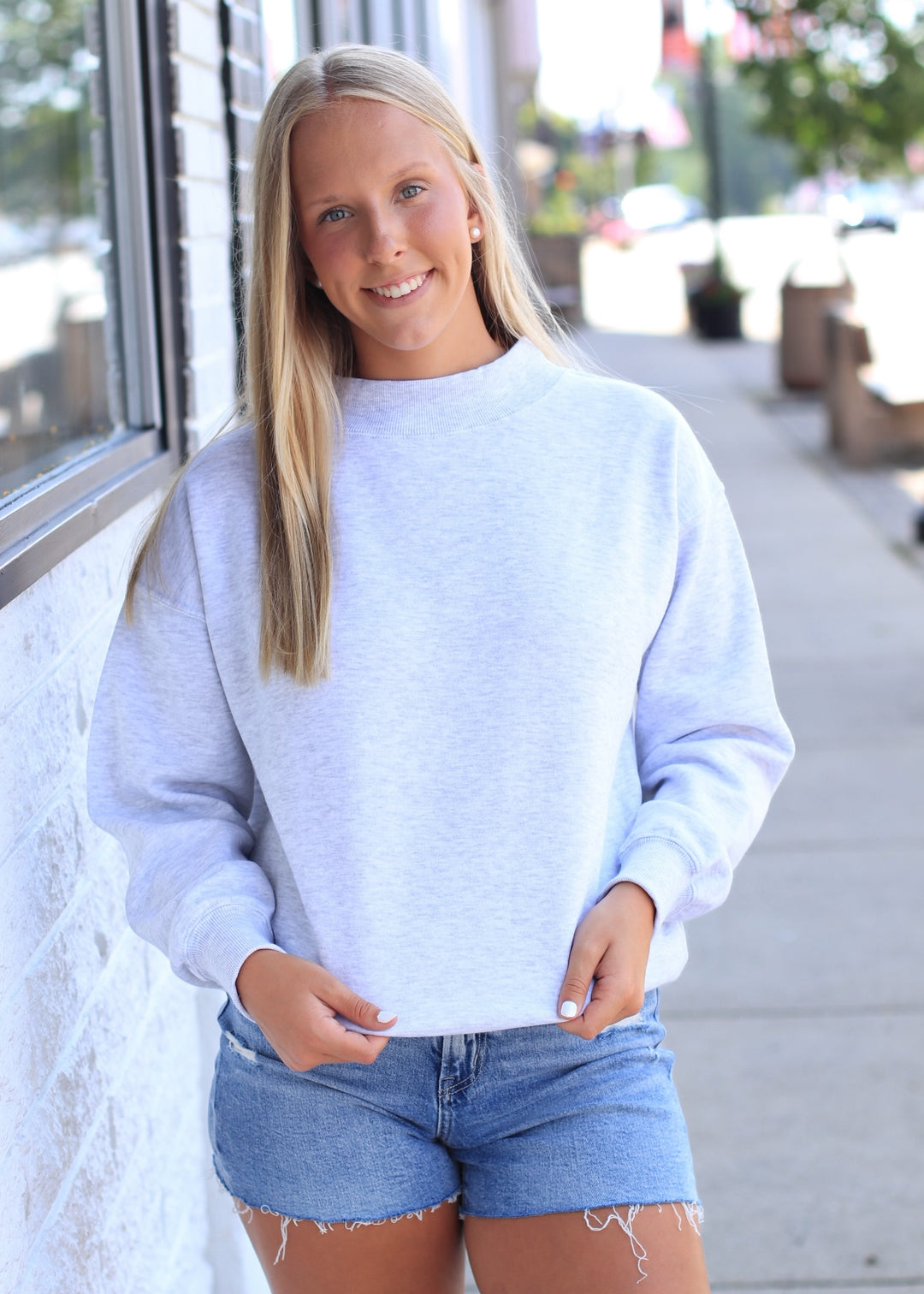 The Lake House Mockneck Sweatshirt in Ice Grey