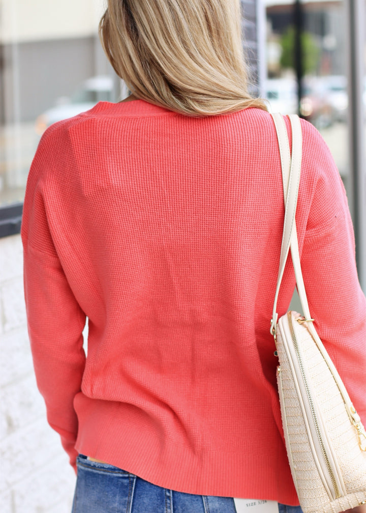 Waffle V-Neck Fine Gauge Sweater