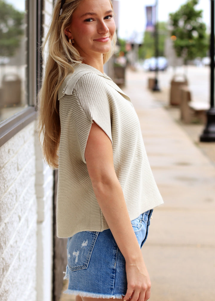 Quinny Collar Dolman Top in Oatmeal