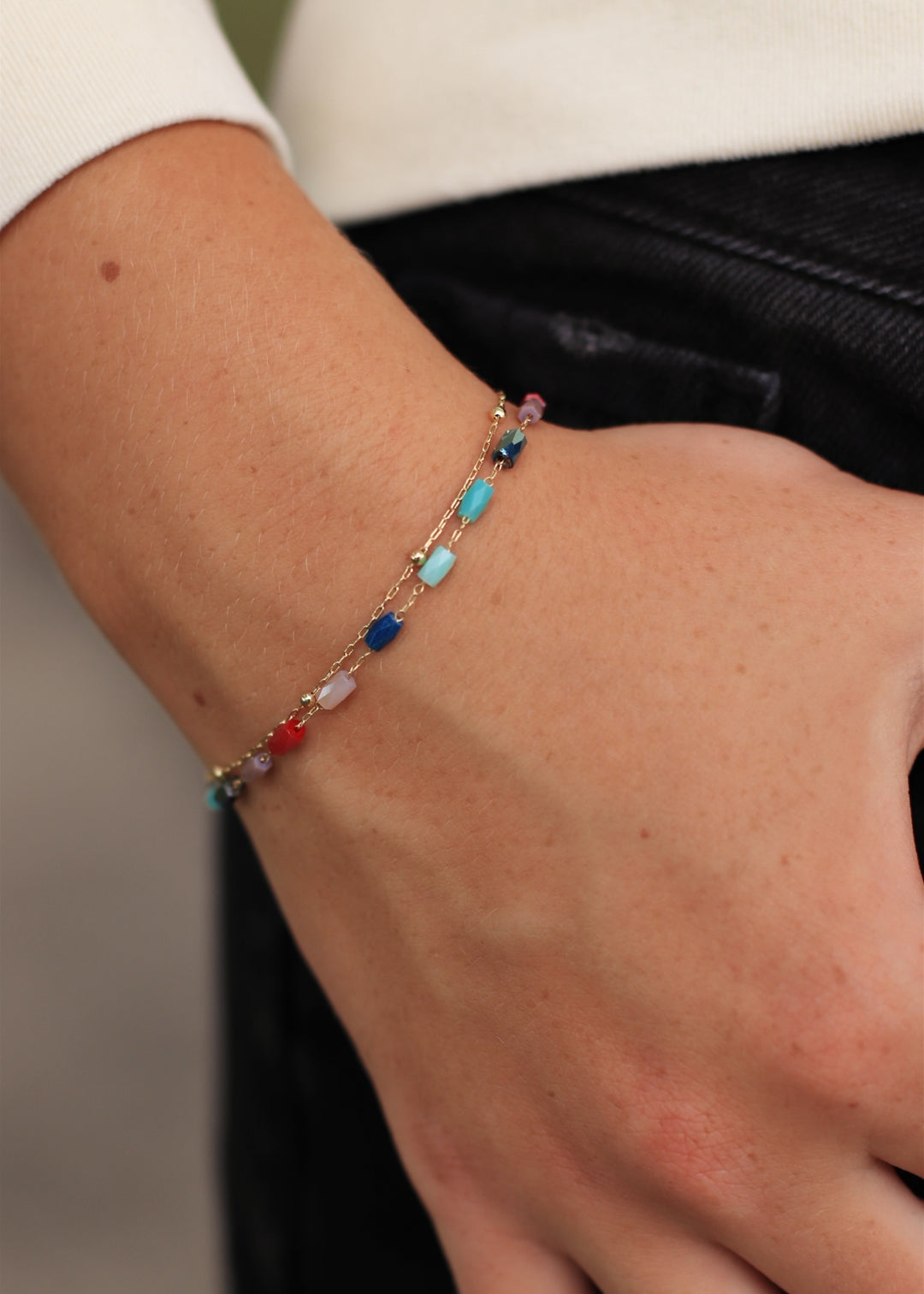 Faceted Glass Beads Layered Dainty Chain Bracelet