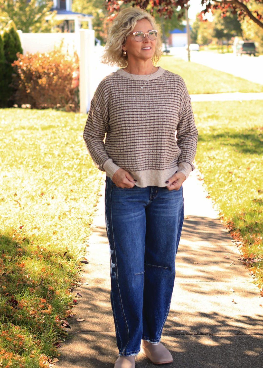 Plum Waffle Stripe Sweater