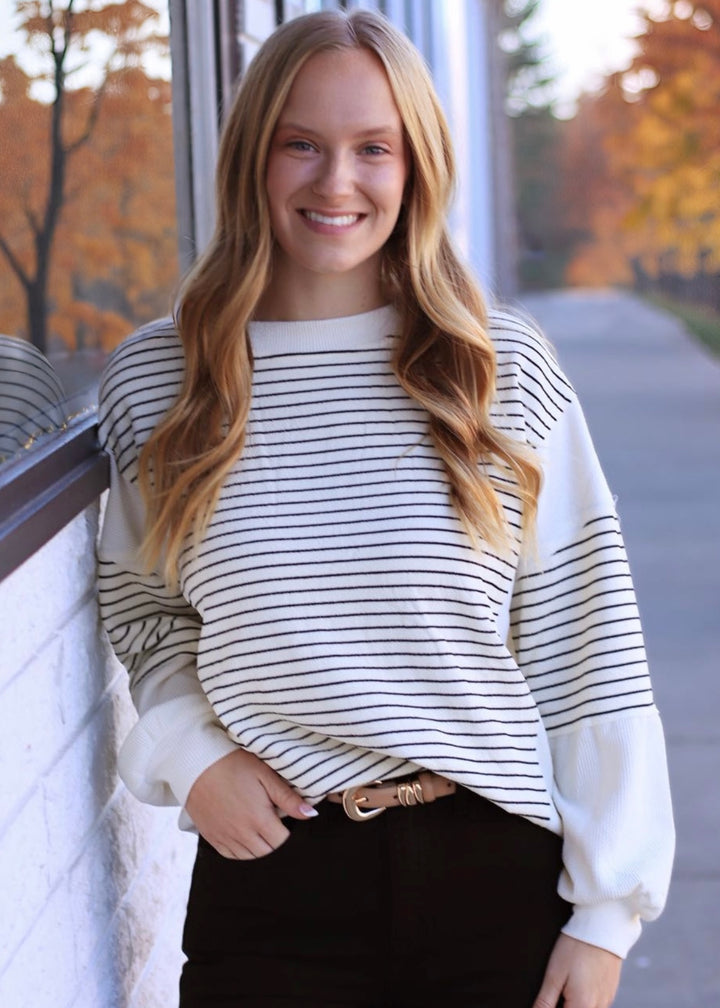 The Fragment Stripe Top in Ivory