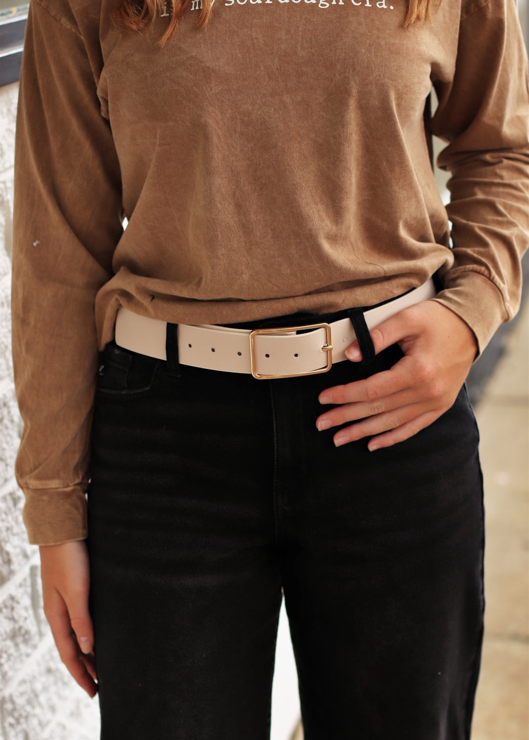 Faux Leather Rectangle Cutout Buckle Fashion Belt