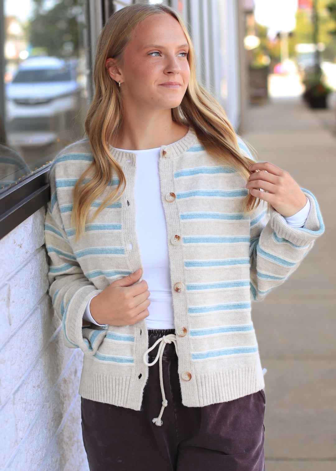 Taupe Multi Stripe Button-Up Cardigan