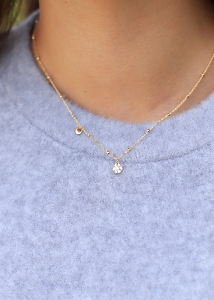 Cz Studded Flower Disc Pendant Necklace
