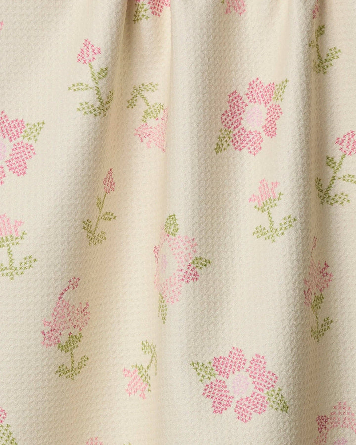 Cross Stitch Floral Yellow Tea Towel