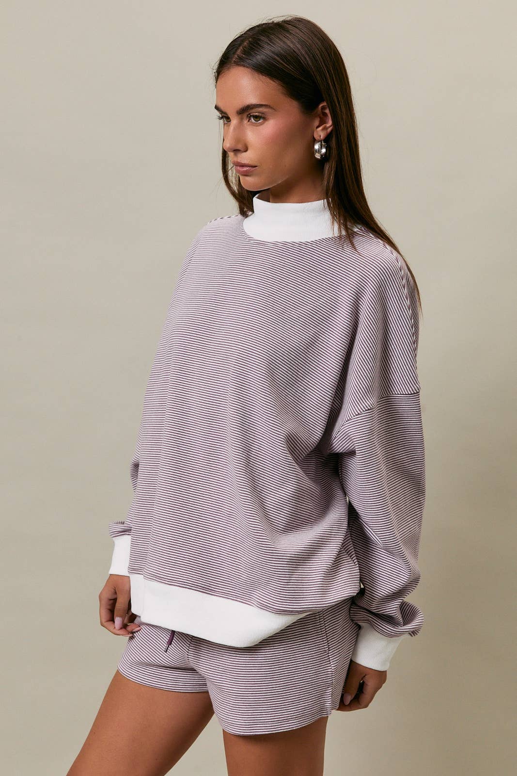The Sage Cream Stripe Mock Top