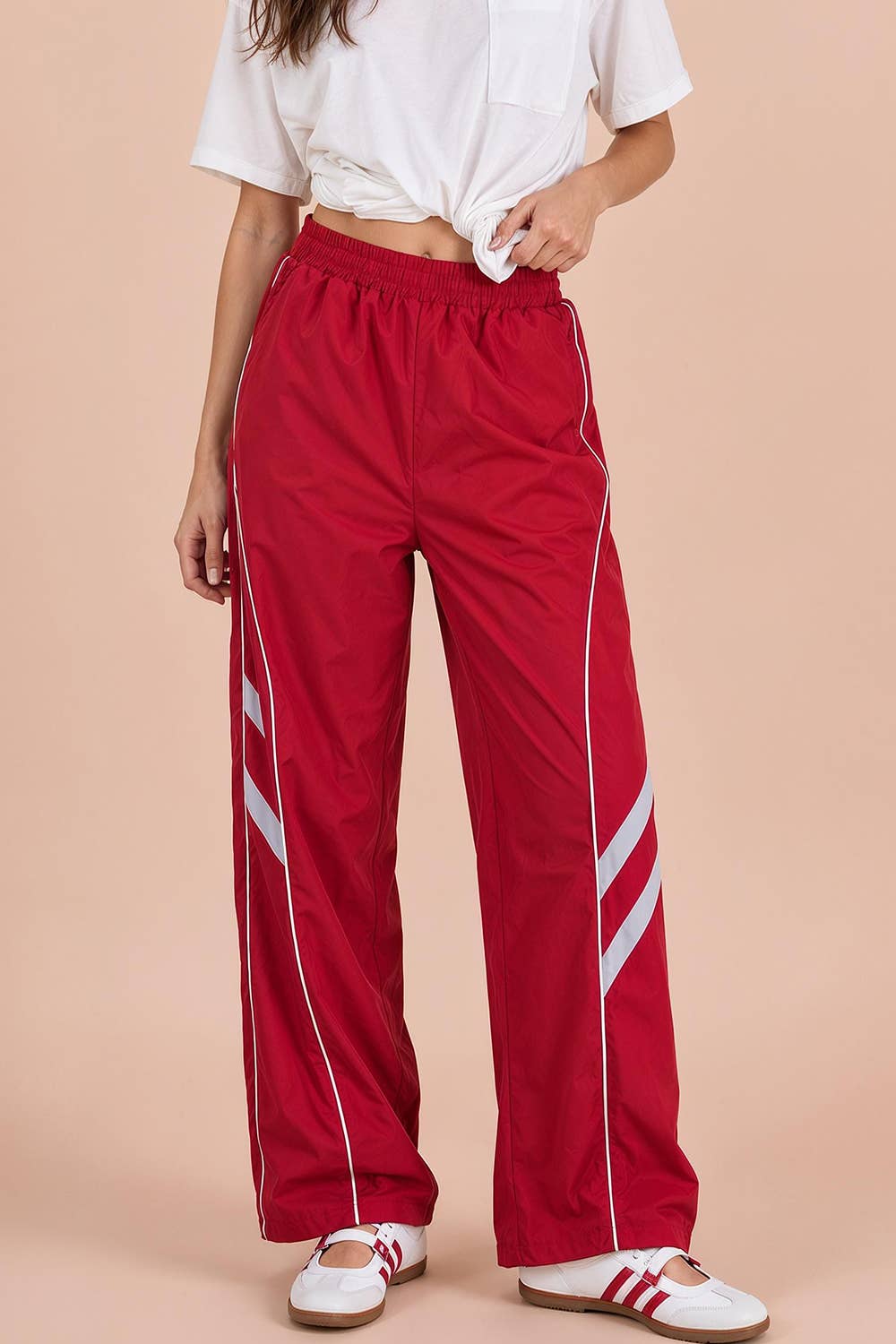 Wide Leg Track Pants W/ Piping Detail