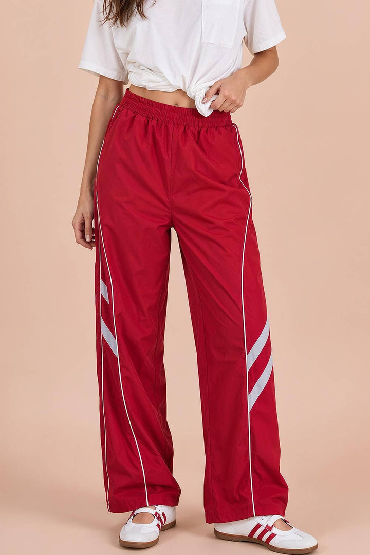 Wide Leg Track Pants W/ Piping Detail