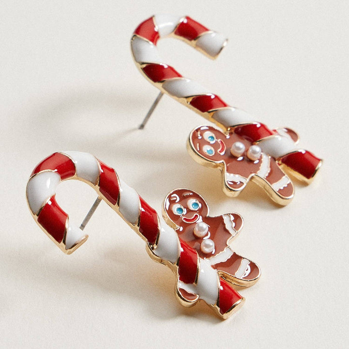 Candy Cane &amp; Gingerbread Stud Earrings | Christmas Holiday Earrings