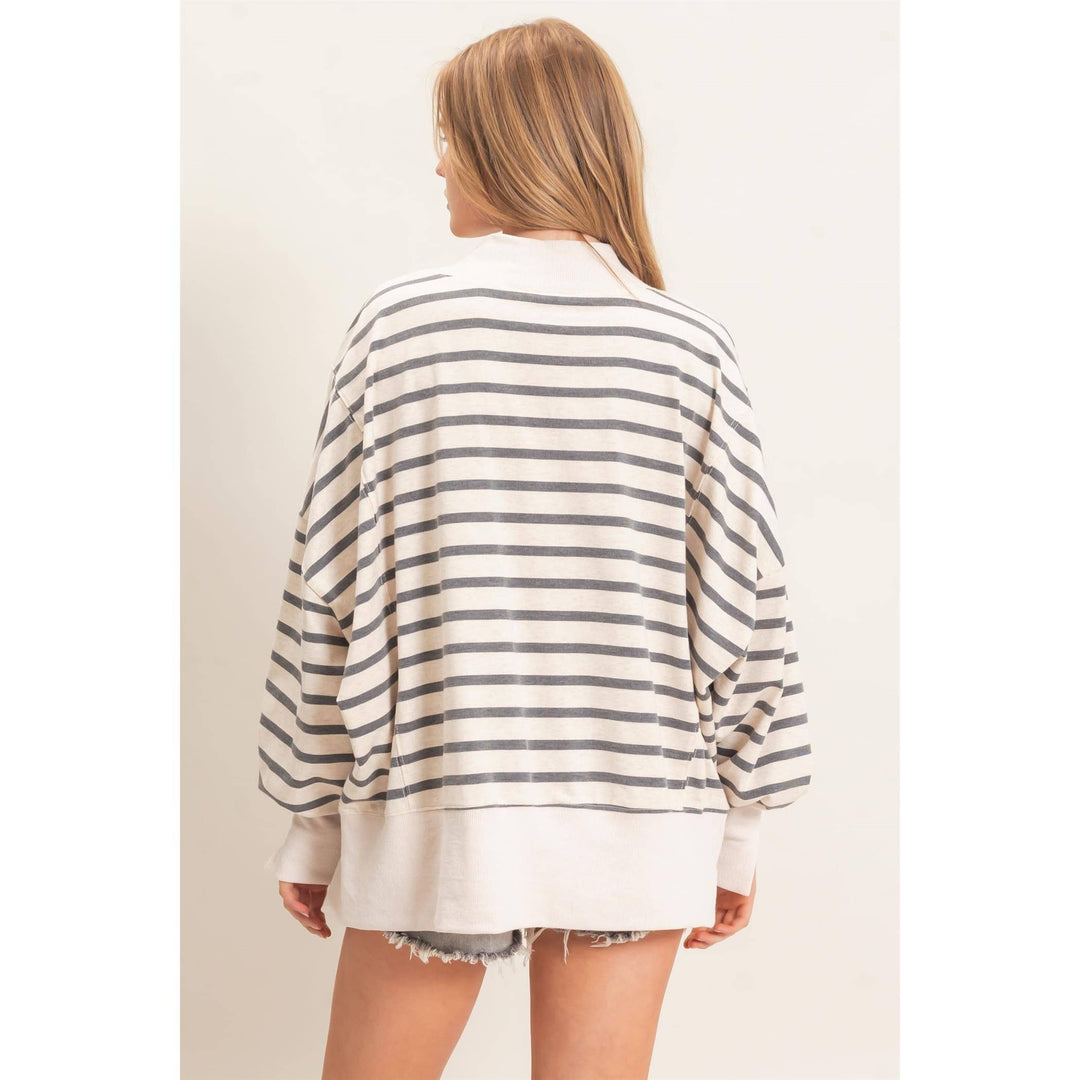 Striped Mock Neck Sweatshirt