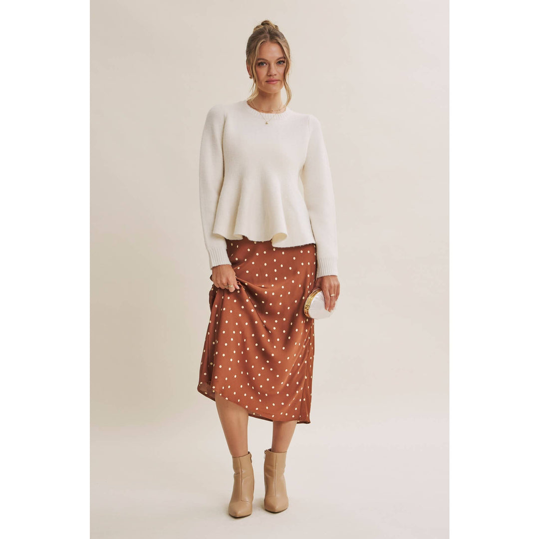 Café Dot Satin Midi Skirt