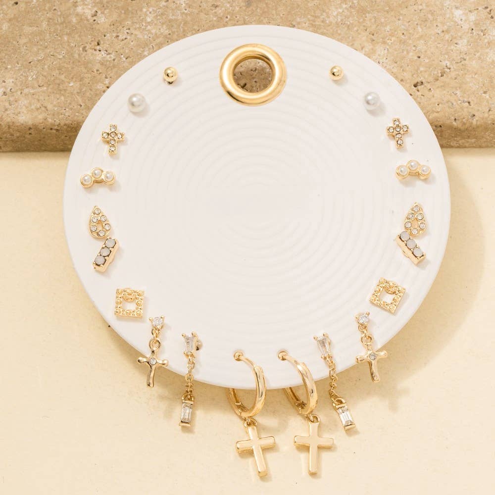 Ten Pair Assorted Cross Mini Earrings Set