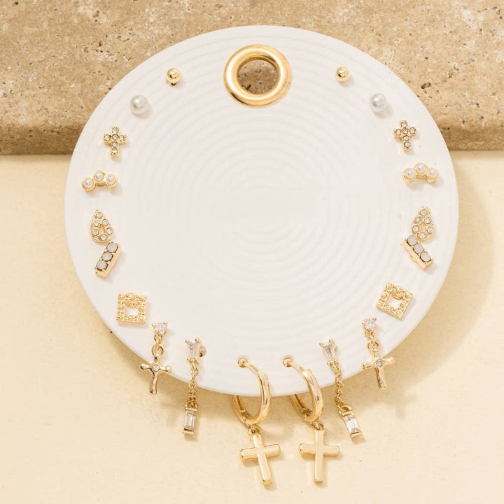 Ten Pair Assorted Cross Mini Earrings Set