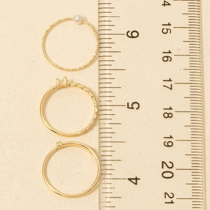 Secret Box Gold Dipped Pearl And Gem Stud Band Rings Set