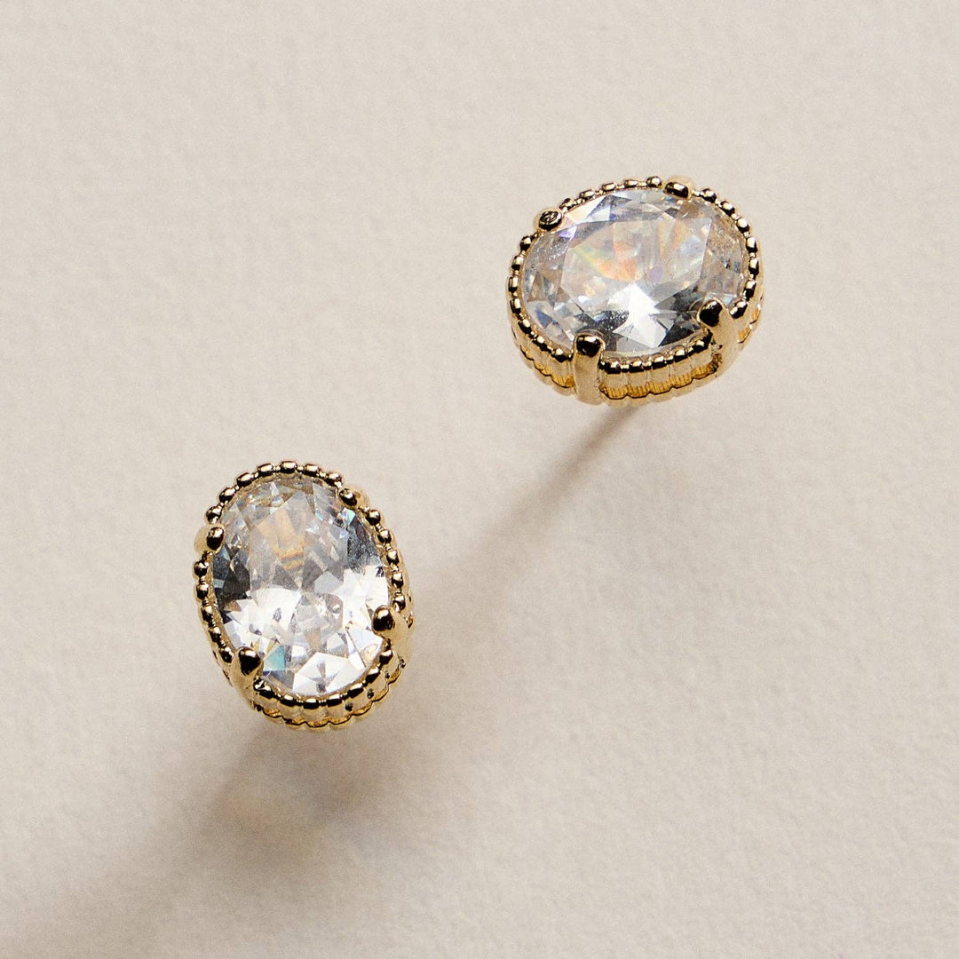 18K Gold Filled Oval CZ Stud Earrings