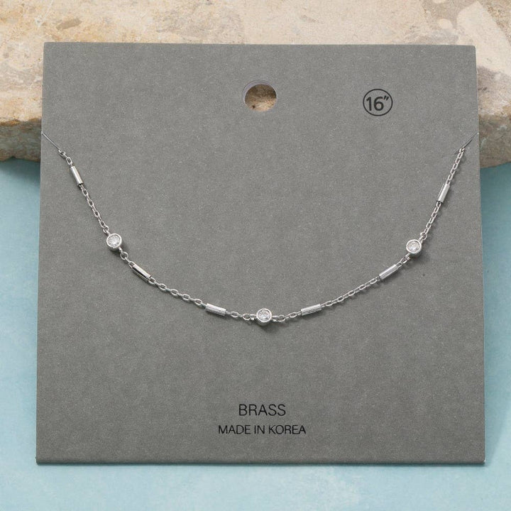 Cz Station Bar Chain Necklace