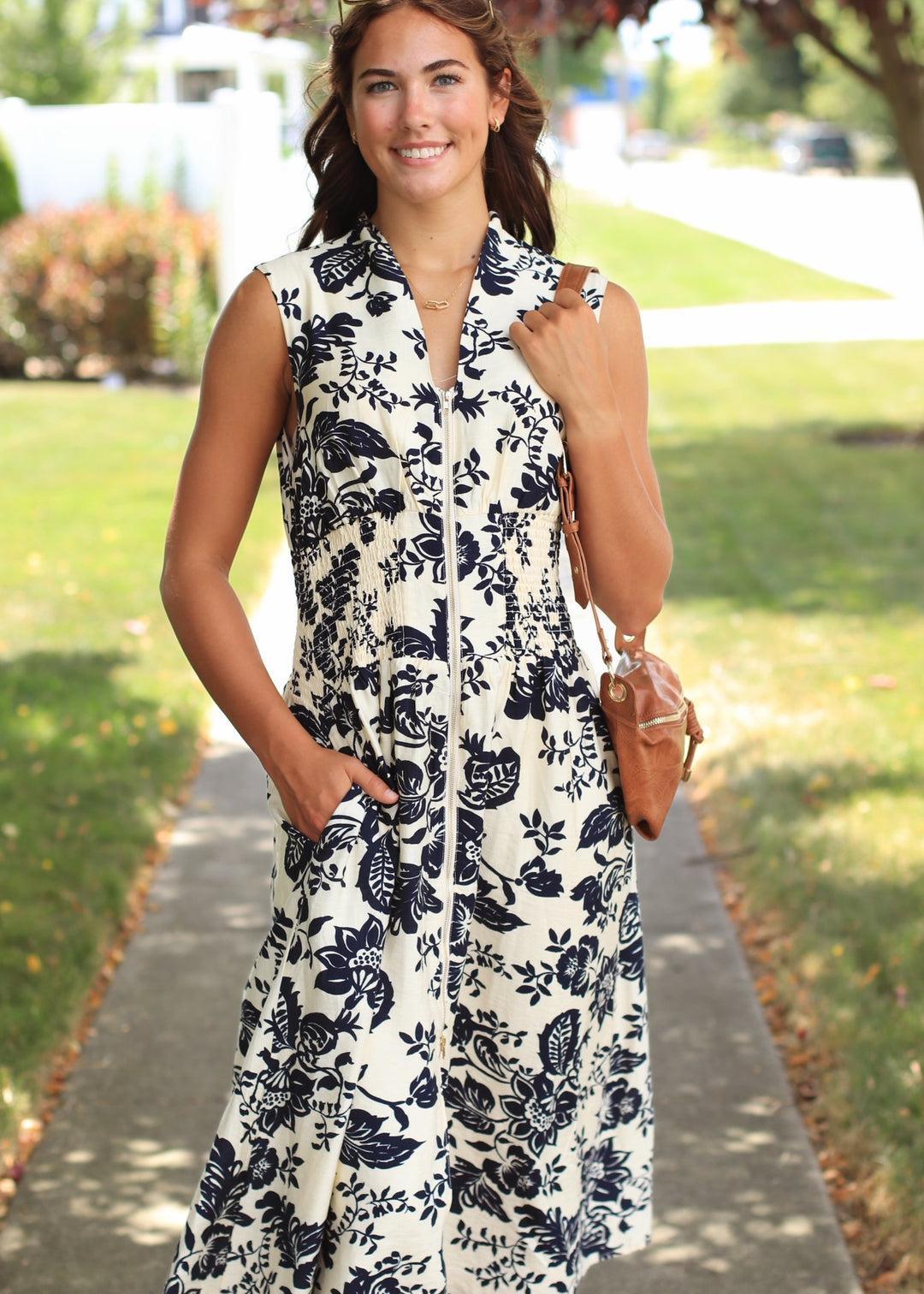 Paisley Charm Zip-Front Midi Dress