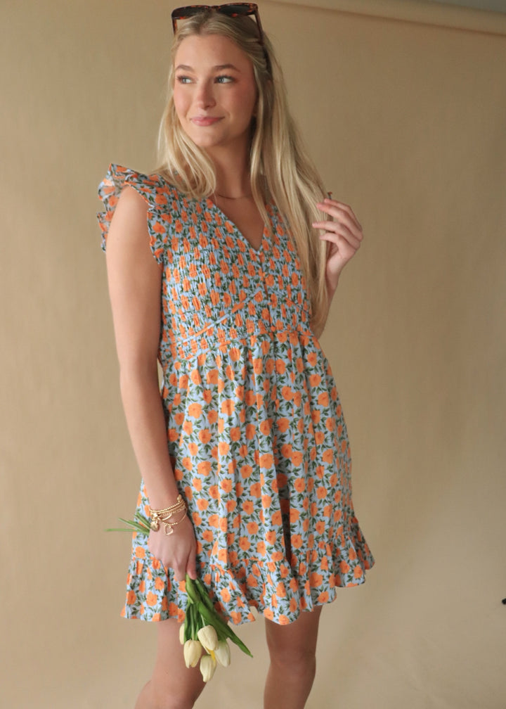 Floral Ruffle Sleeve Mini Dress