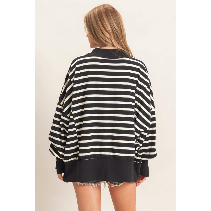 Striped Mock Neck Sweatshirt