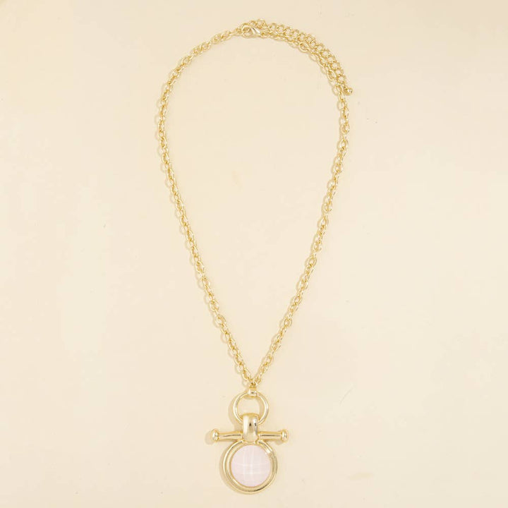 Chunky Chain Necklace With Round Stone Pendant