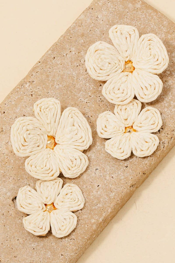 Double Straw Braided Flower Dangle Earrings