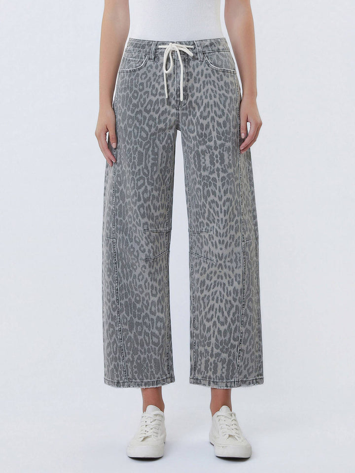 The Grey Leopard Drawstring Barrel Jeans