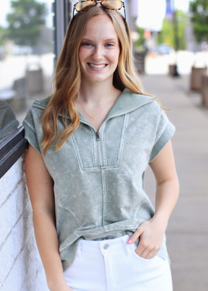 Moss Mode Washed Half-Zip Top