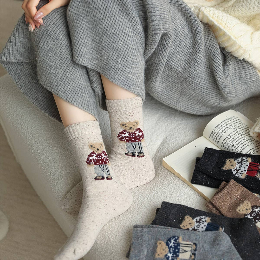 Thick Warm Wool Socks Bear Knit Crew Socks
